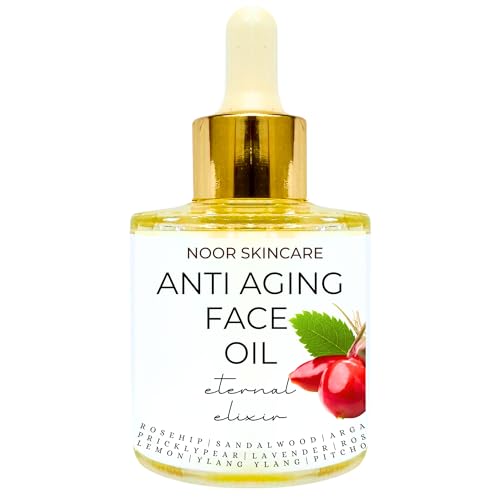 Noor Skincare Anti Aging Face Oil for Glowing Skin, Night Serum, Facial Oil for Dry & Oily Skin, Gua Sha Massage, Skin Tightening & Hydrating, Simple Serum for Women/Men