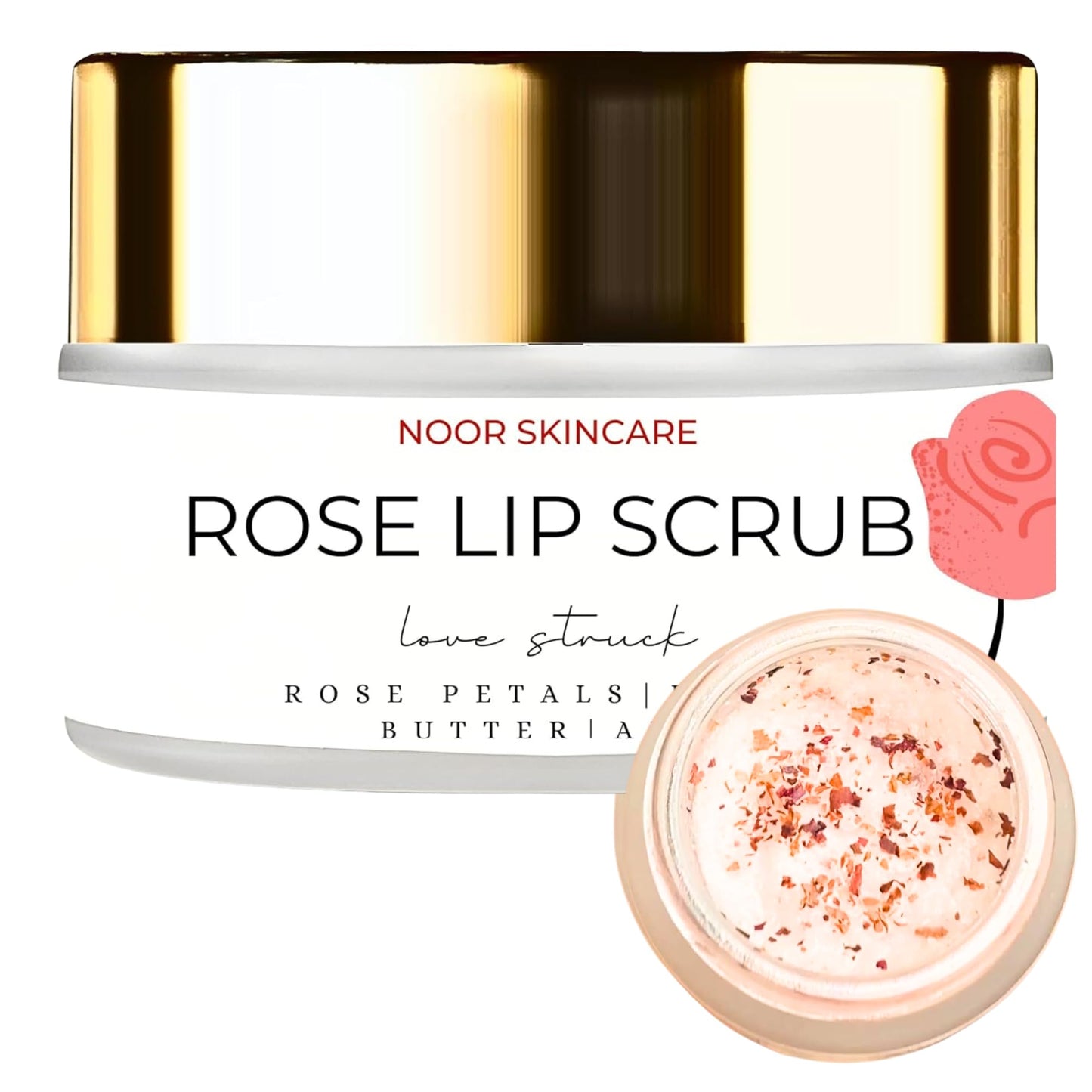 Noor Skincare Rose Lip Scrub for Dark Lips Remover, Lip Bright, Smoky Lips Removal, Lip Exfoliator for Dark Lips, Women/Men (15g)